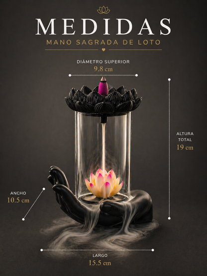 Mano Sagrada de Loto + 50 conos de incienso + pinzas de madera